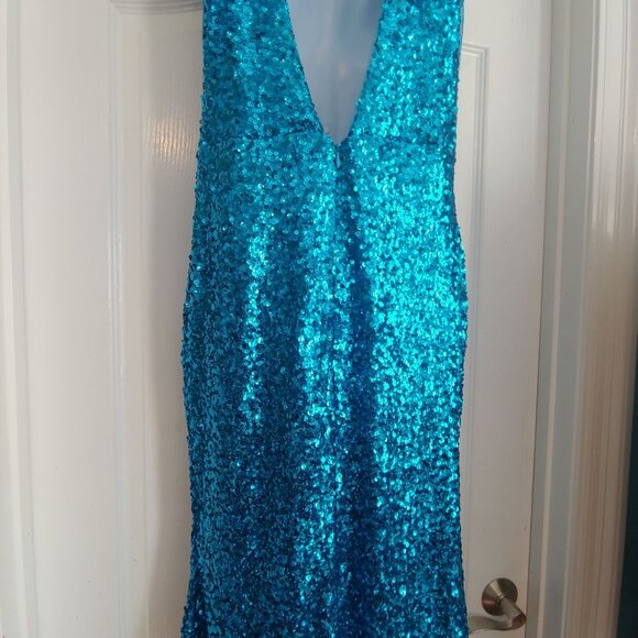 Morgan & Co Aqua Marine Mermaid Prom Formal Sequin Sparkly Gown Mesh Dress 11 - Picture 11 of 14
